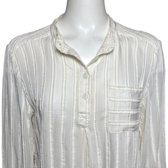 Sea New York Ivory Off-White Semi Sheer Blouse Henley Top Long Sleeve Size 2 XS - Picture 3 of 9